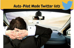 Man relaxing in a self-driving car under the headline Auto-Pilot Mode Twitter lists