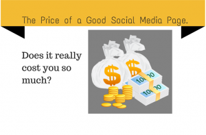 Creative graphic representing social media page costs using bags of money and gold coins.