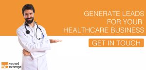 SocialOrange healthcare lead generation banner featuring a doctor pointing to a call to action