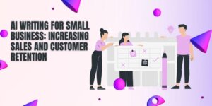 AI writing for small business feature graphic showcasing content creation and strategy planning