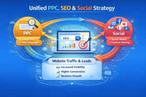 Visualization tying PPC, SEO, and Social together in a unified flow chart.
