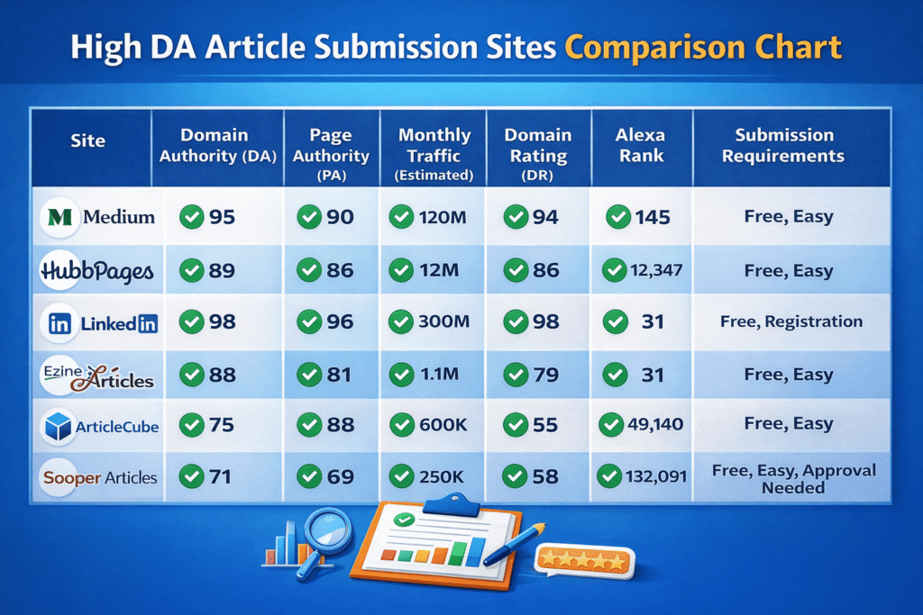 Top 50 High DA Article Submission Sites List For 2026