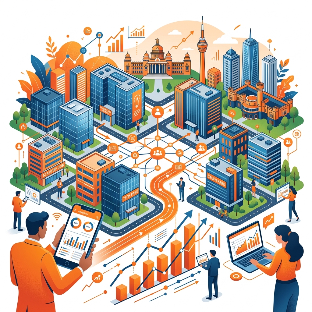Illustration of Bangalore's competitive tech and startup ecosystem driving demand for qualified lead generation