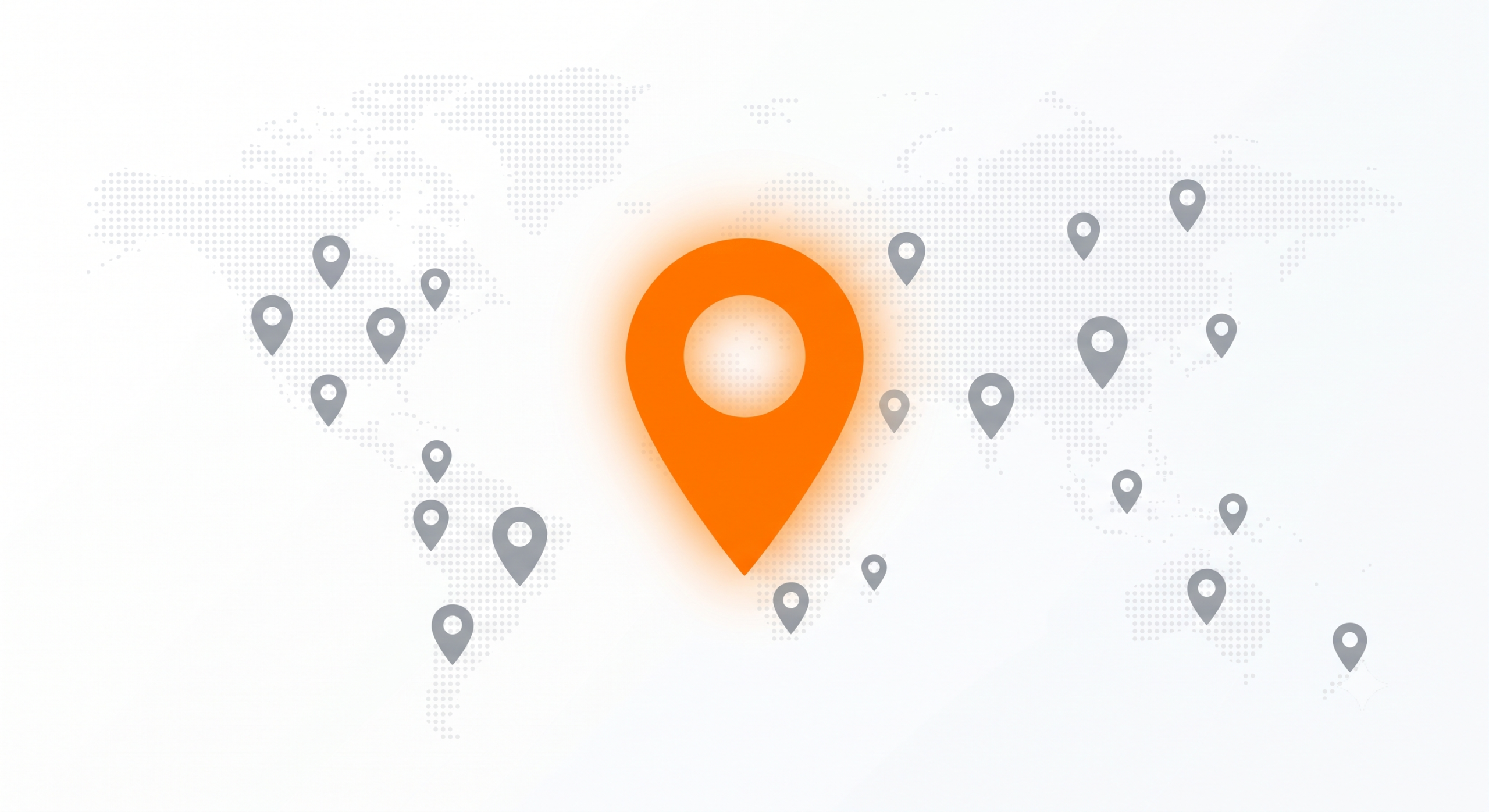 Glowing orange location pin standing out among grey pins, representing the top digital marketing company in Bangalore