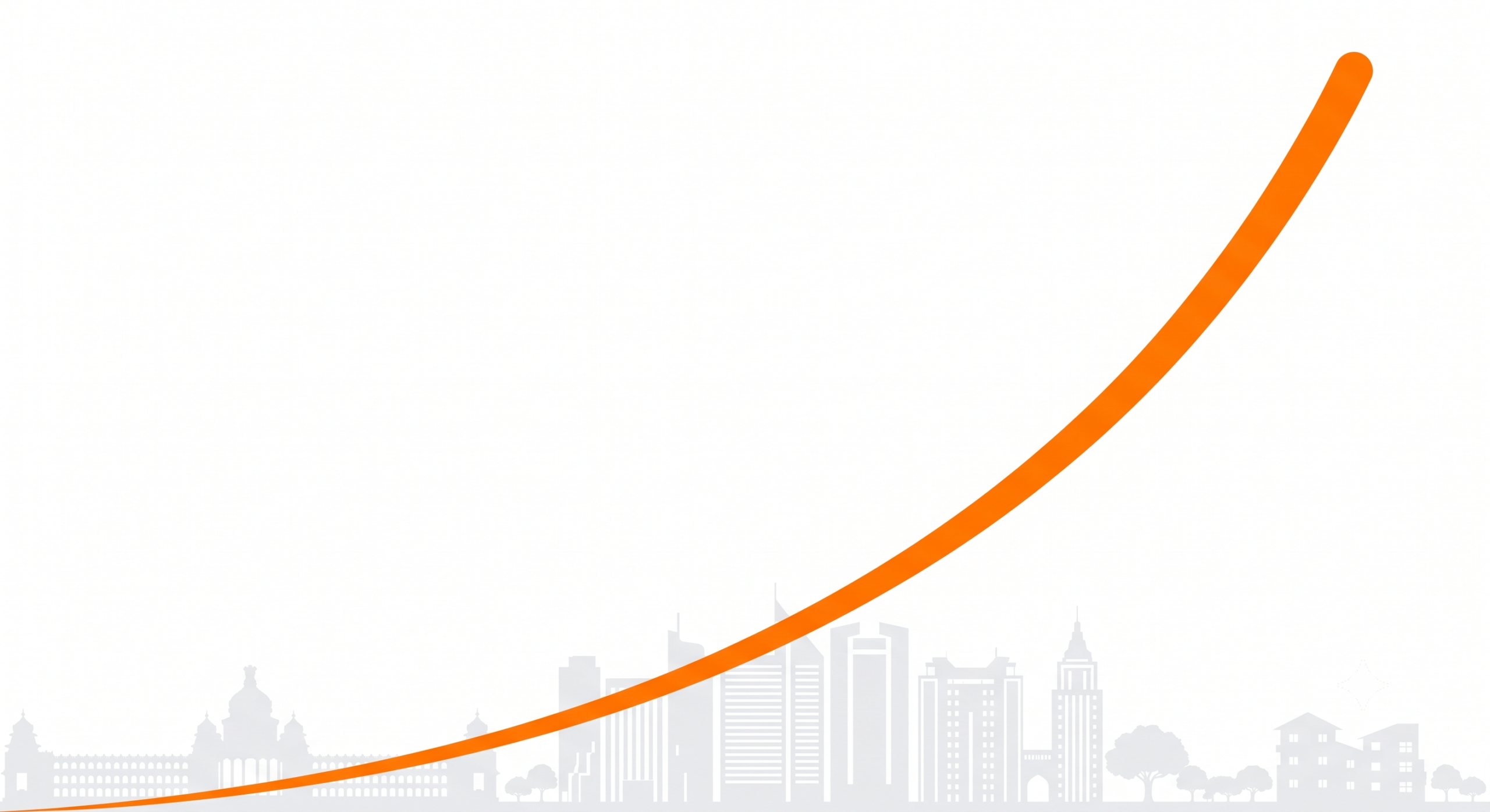Rising orange growth curve over a Bangalore skyline showing results from digital marketing services in Bangalore