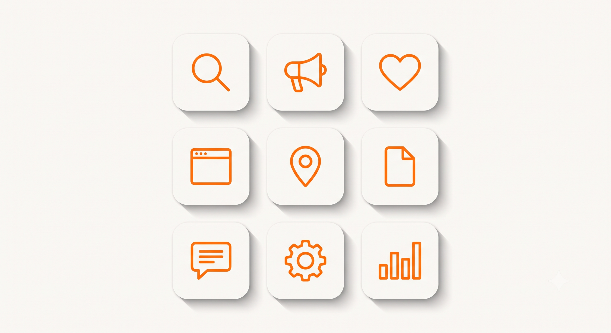 Nine core digital marketing services in Bangalore shown as simple orange line icons in a grid