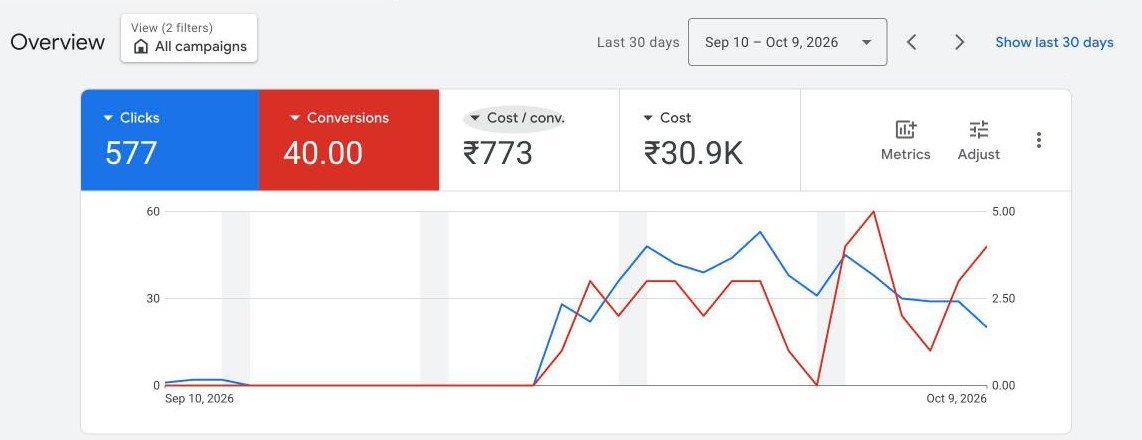 Google Ads results, account ID hidden