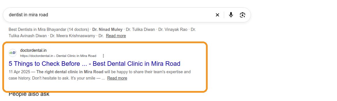 Doctor Dental ranks #2 on Google for dentist in mira road