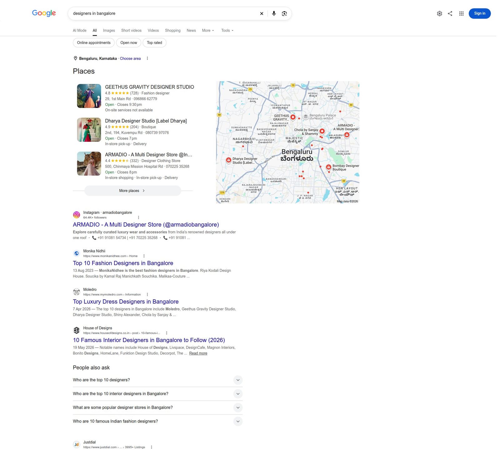 House of Designs: #4 on Google for “designers in bangalore”