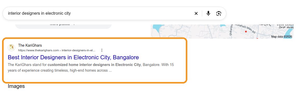 The KariGhars ranks #1 on Google for interior designers in electronic city