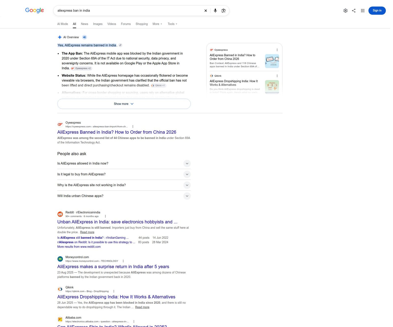 OyeExpress: #1 on Google for “aliexpress ban in india”