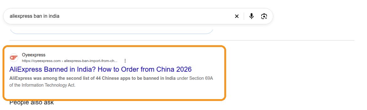 OyeExpress: #1 on Google for “aliexpress ban in india”