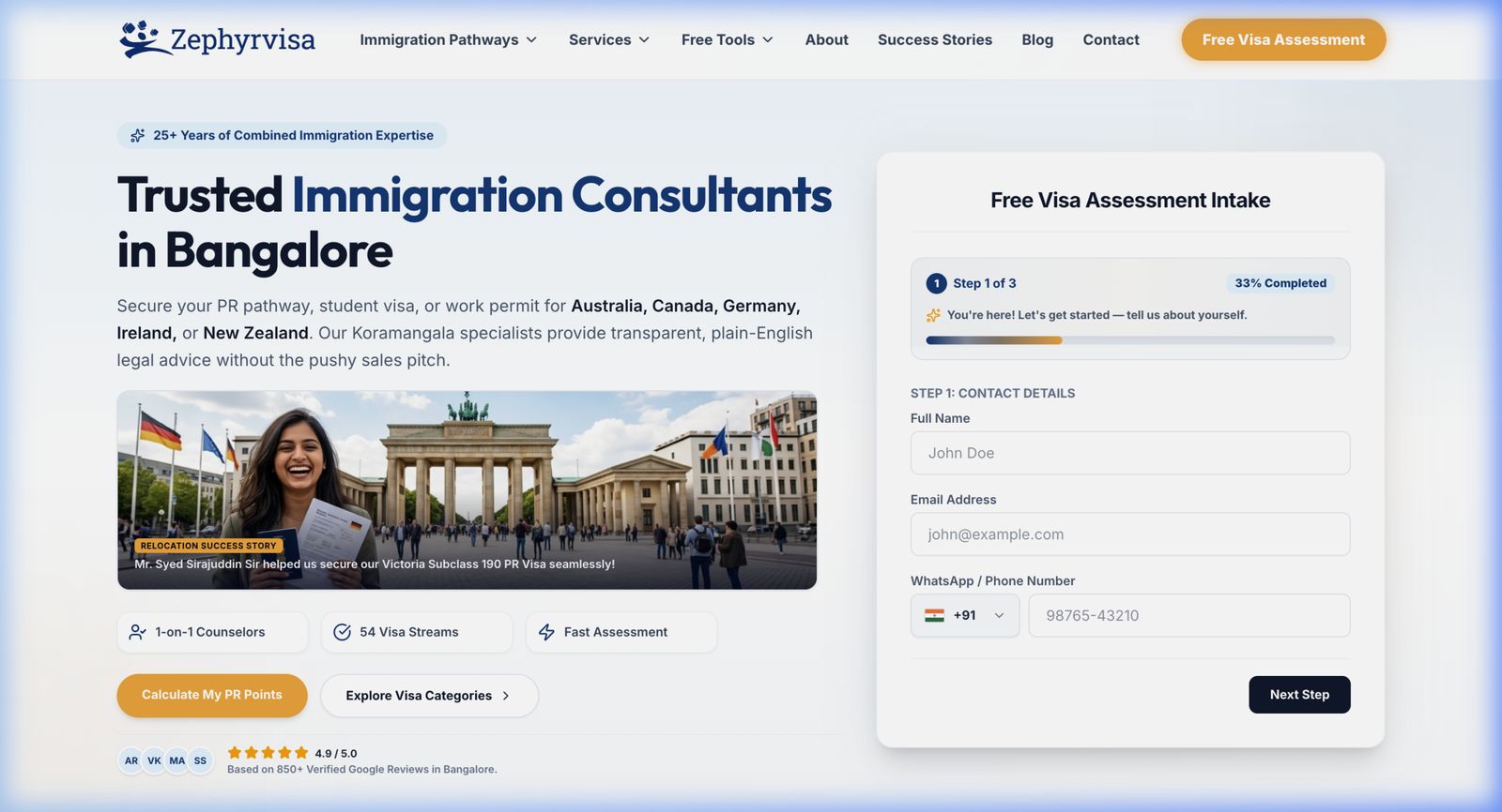 Zephyr Visa website design